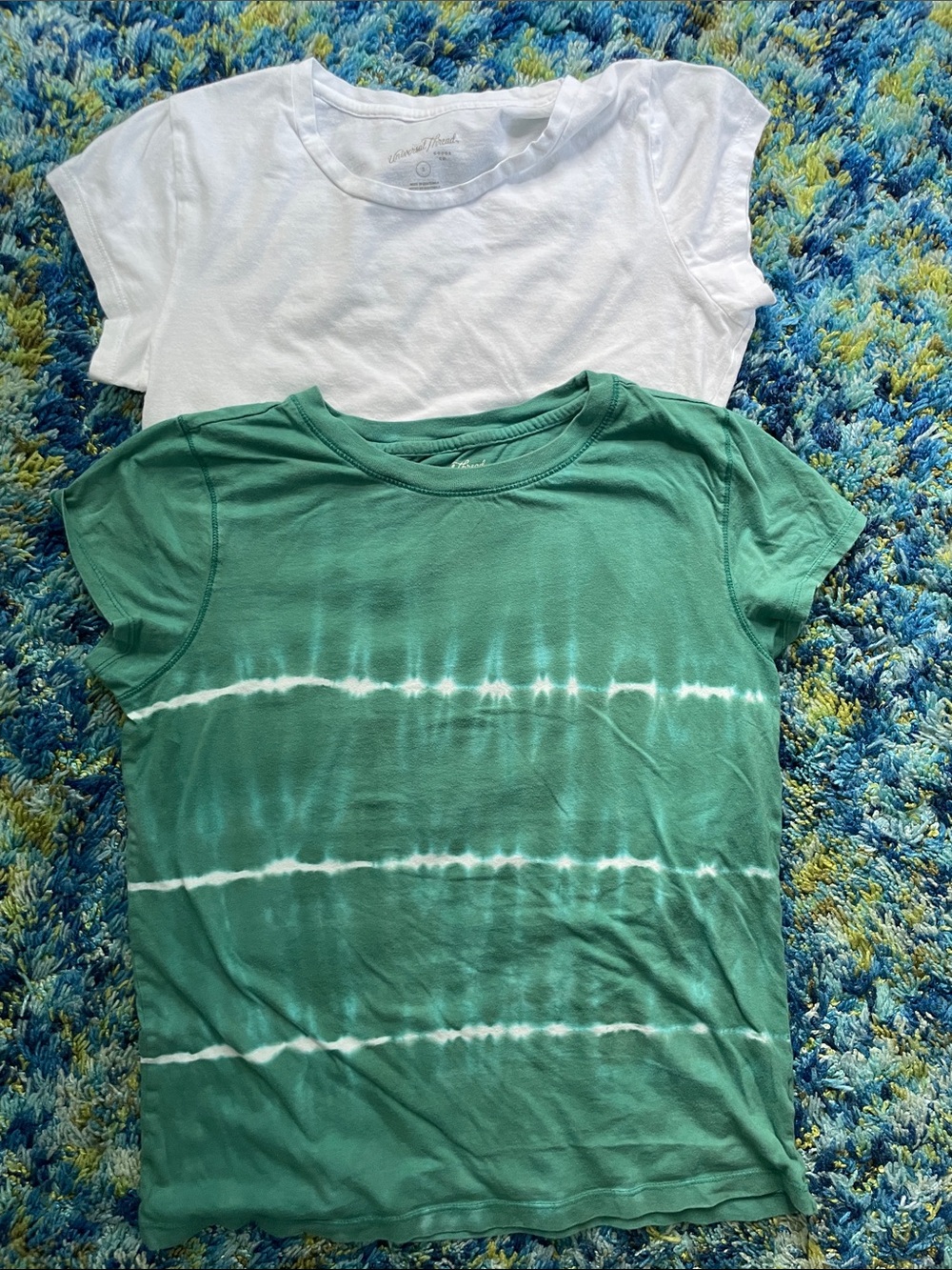 Universal Thread tees: white and green tie-dye, Small.